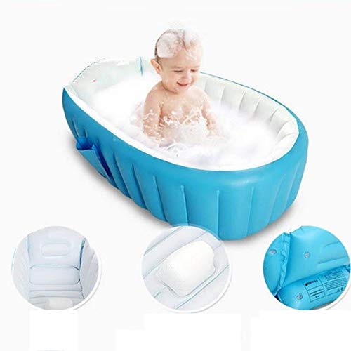 JUNJP Bañera Inflable para bebés Mini Piscina de Aire portátil Bebé para niños pequeños con Plato de Ducha Plegable Grueso y Suave Azul