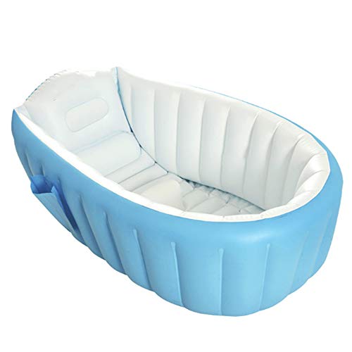 JUNJP Bañera Inflable para bebés Mini Piscina de Aire portátil Bebé para niños pequeños con Plato de Ducha Plegable Grueso y Suave Azul