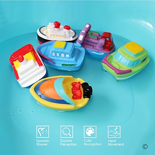 JUNSHEN Juguetes de baño(6PCS), Juguetes del Barco de la bañera Juguetes para el baño Suave, Juguetes para el Agua de Aprendizaje de la bañera y Juguetes para niños pequeños