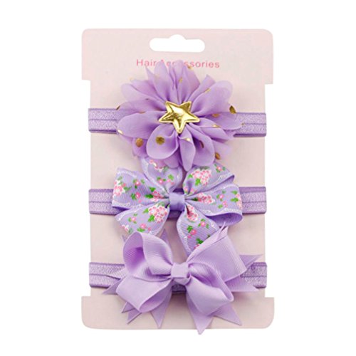 K-youth® 3 Pcs Diademas Bebé Arco del pelo de la venda elástico Bebé Cinta Para El Pelo Infantil Algodón Sólido Mariposa Niñas Banda Para La Cabeza Diadema (Violeta)