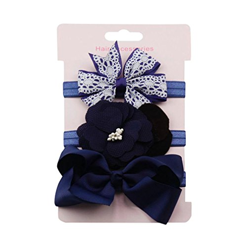 K-youth® 3pcs Niños Elásticos Diadema Floral Pelo Niñas Bebé Bowknot Hairband Conjunto Mariposa Niñas Banda Para La Cabeza Diadema Bebé (Azul oscuro)