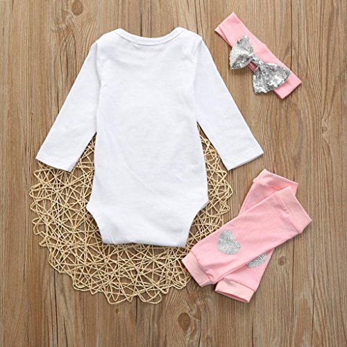 K-youth Body Bebe Manga Larga 3 Pcs Ropa Bebe Recien Nacido Niña Otoño Invierno Monos Mameluco Tops + Polainas + Bowknot Venda de Pelo Trajes Conjuntos Bebe Niña Navidad (Blanco, 6-12 Meses)