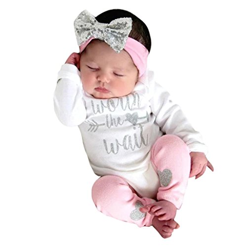 K-youth Body Bebe Manga Larga 3 Pcs Ropa Bebe Recien Nacido Niña Otoño Invierno Monos Mameluco Tops + Polainas + Bowknot Venda de Pelo Trajes Conjuntos Bebe Niña Navidad (Blanco, 6-12 Meses)