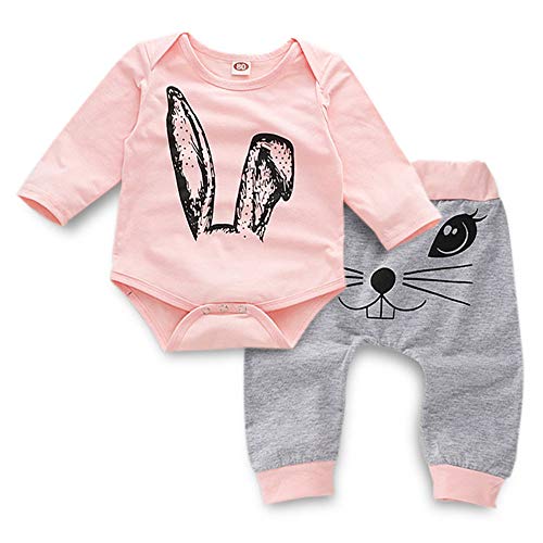 K-youth Ropa Bebé Niña Conjunto Niña Pantalon y Top Fiesta Bebé Niña Niños Mamelucos de Manga Larga de Conejo de impresión Elegante Otoño Ropa para Bebe Niña Recien Nacido (Rosa, 0-6 Meses)