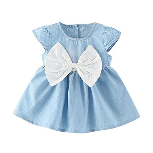 K-youth Vestido Bebe Niña Verano, Ropa Bebe Niña Verano Vestido Niña Ceremonia Princesa Vestido Bebe Bautizo Fiesta Vestidos Verano Niña Playa Bowknot Vaquero Vestido de niña (Blanco, 0-6 Meses)