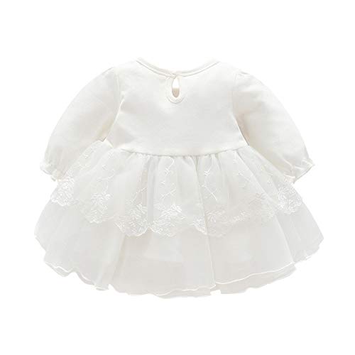 K-youth Vestido de Tul con Bordado para Niñas Primavera Niños para 0-18 Meses Tutu Vestidos de Princesa Manga Larga Infantil Mono Corto Plisado Niñas Vestido de Fiesta y Sombrero (Blanco, 0-3 Meses)