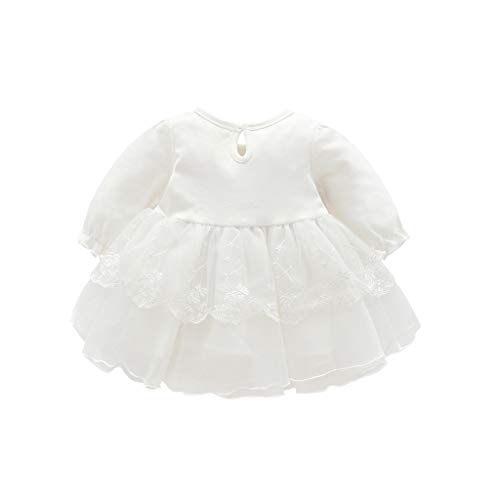 K-youth Vestido de Tul con Bordado para Niñas Primavera Niños para 0-18 Meses Tutu Vestidos de Princesa Manga Larga Infantil Mono Corto Plisado Niñas Vestido de Fiesta y Sombrero (Blanco, 0-3 Meses)