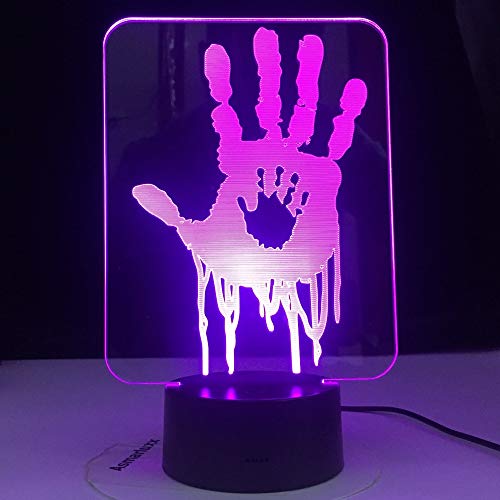 KangYD 3D Night Light Death Hand Prints, lámpara de ilusión LED, regalo para niños, B - Base negra remota (7 colores), Lámpara de noche, Regalo de la suerte, Lámpara de ilusión