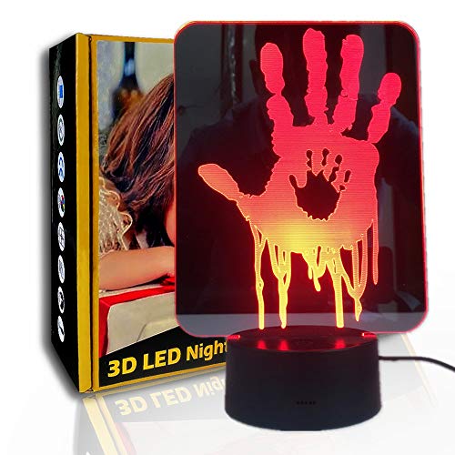 KangYD 3D Night Light Death Hand Prints, lámpara de ilusión LED, regalo para niños, B - Base negra remota (7 colores), Lámpara de noche, Regalo de la suerte, Lámpara de ilusión