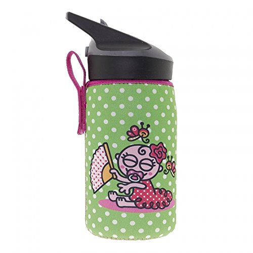 Katuki Saguyaki - Botella Infantil Térmica 0,35L de Acero Inoxidable 18/8 con Funda de Neopreno Verde y Tapón Jannu