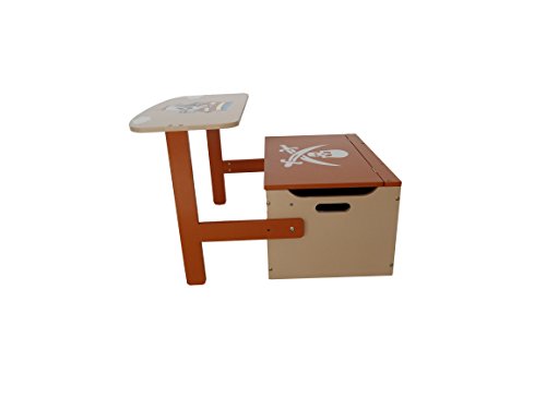 Kiddi Style Caja Almacenaje Juguetes + Banco y Mesa + Silla – Diseño Piratas - Convertible - Madera - par ninos