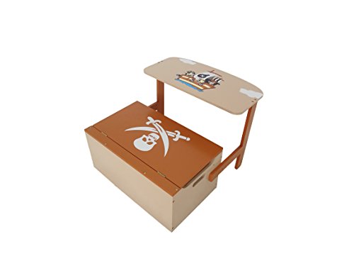 Kiddi Style Caja Almacenaje Juguetes + Banco y Mesa + Silla – Diseño Piratas - Convertible - Madera - par ninos