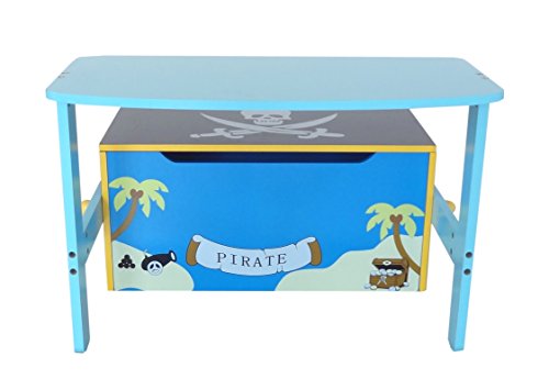 Kiddi Style Caja Almacenaje Juguetes + Banco y Mesa + Silla – Diseño Piratas - Convertible - Madera - par ninos