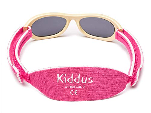 Kiddus Gafas de sol Baby para bebés, NIÑOS Y NIÑAS, desde 0 meses a 2 años, 100% protección UV, MUY CÓMODAS gracias a la SUAVE banda ajustable, el regalo ideal para recién nacidos.