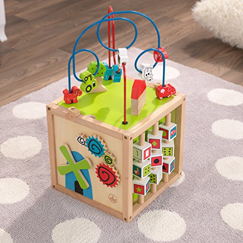 KidKraft 63243 Cubo con laberinto de cuentas de madera para niños, juego educativo para identificar formas, colores, números y letras