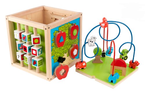 KidKraft 63243 Cubo con laberinto de cuentas de madera para niños, juego educativo para identificar formas, colores, números y letras