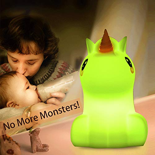 Kids Night Light Cute Unicorn LED Luz de silicona Lámpara de estado de ánimo con control remoto, Dormitorio recargable portátil Lámparas de noche para bebés Juguetes para niñas