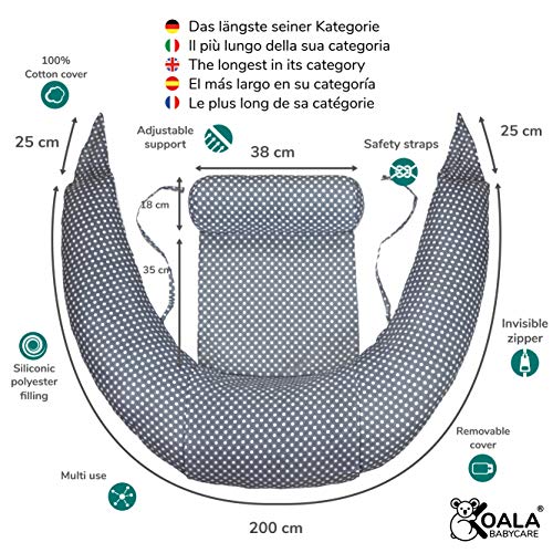 Koala Babycare® Almohada para Embarazadas para Dormir y Amamantar U Pillow con Soporte Lumbar, Cervical - Cojin Maternidad con Cordones de Seguridad - re-Ductor de Cuna y paracho-ques - KHUGS Plus