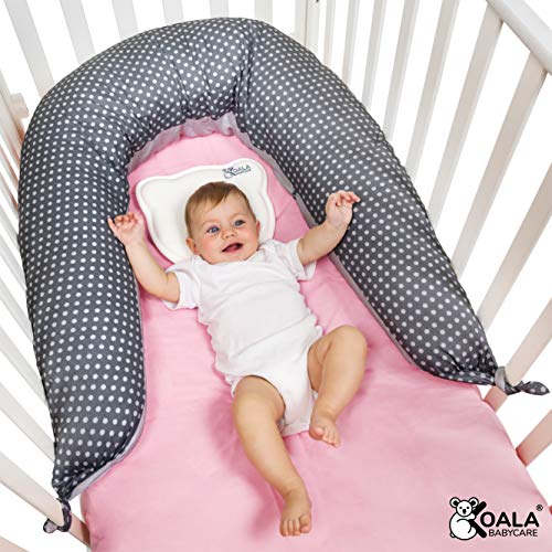 Koala Babycare® Almohada para Embarazadas para Dormir y Amamantar U Pillow con Soporte Lumbar, Cervical - Cojin Maternidad con Cordones de Seguridad - re-Ductor de Cuna y paracho-ques - KHUGS Plus