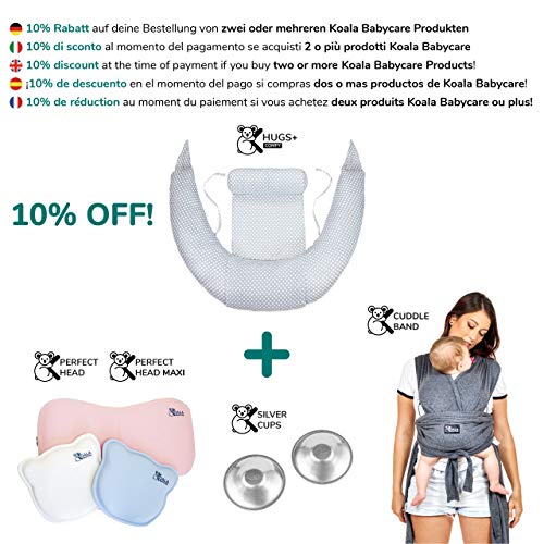 Koala Babycare® Almohada para Embarazadas para Dormir y Amamantar U Pillow con Soporte Lumbar, Cervical - Cojin Maternidad con Cordones de Seguridad - re-Ductor de Cuna y paracho-ques - KHUGS Plus