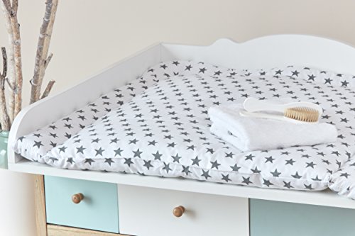 KraftKids -Cambiador de estrellas grises sobre fondo blanco, medidas: 75 x 70 cm y 60 x 70 cm, apto para cambiadores Malm o Hemnes Talla:Wickelauflagengröße 78x78 cm (BxT)