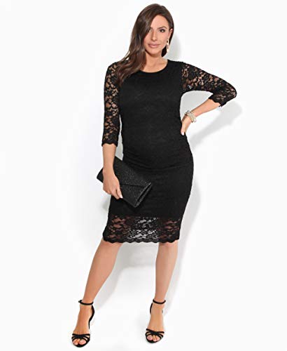 KRISP Vestido Premamá Moderna Fiesta Encaje Cóctel Corto Elegante, (Negro, M), ES9082-BLK-M