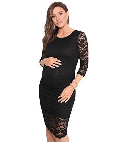 KRISP Vestido Premamá Moderna Fiesta Encaje Cóctel Corto Elegante, (Negro, M), ES9082-BLK-M