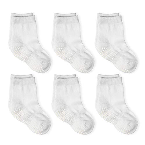 LA Active Calcetines Deportivos Antideslizantes - 6 Pares - Bebé Niño Pequeño Infante Recién Nacido Chicos Chicas Anti Deslizante/Patinazos (Blanco, 12-36 Meses)