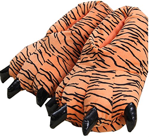 LANFIRE Zapatillas de casa de Felpa Suave Unisex Animal Disfraz de Pata de Garra (S(tamaño del niño 28-34), Tigre(Tiger))