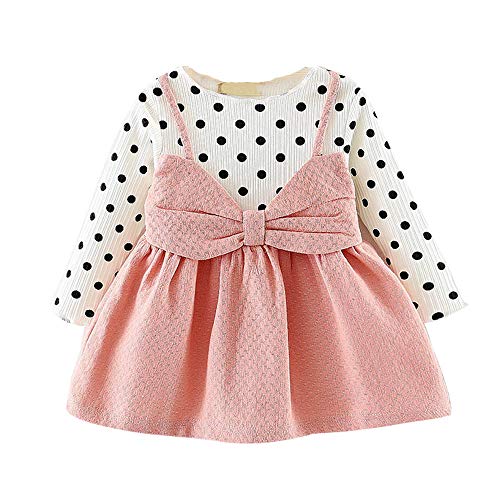 LANSKIRT Ropa de Recién Nacido Infantil bebé niñas Vestido Estampado de Flores del Arco Princesa Vestido de Manga Larga Otoño e Invierno Jumpsuit (1_Rosado, 0-6 Mes)