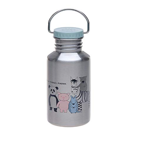 LÄSSIG Botella de acero inoxidable para niños Botella de bebida Botella de acero inoxidable y sin BPA a prueba de fugas Acerca de Friends, gris