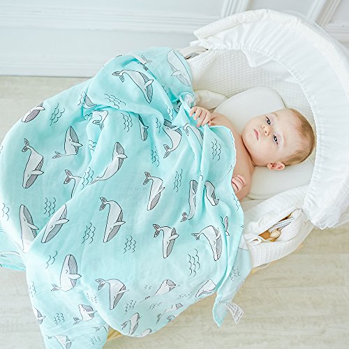 Lebze Muselina Manta Bebé -"Diente de Ballena" Bambú Algodón Bebé Chica o Baby Boy Mantas 120x120 cm Swaddle