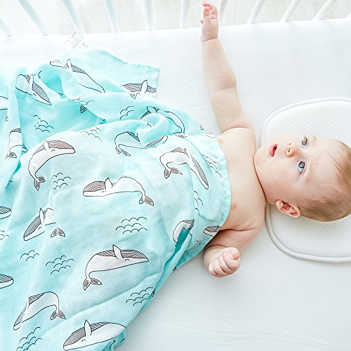 Lebze Muselina Manta Bebé -"Diente de Ballena" Bambú Algodón Bebé Chica o Baby Boy Mantas 120x120 cm Swaddle