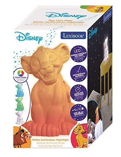 LEXIBOOK- Disney El Rey León-Luz Nocturna de Simba, lamparita de Noche, quitamiedos niños NLJ105AN Niños-Nlj105An, Multicolor, Talla Única