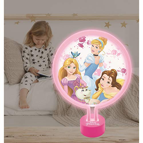 LEXIBOOK Disney Princesas-Lámpara de Neón, luz Nocturna para Las niñas admiradoras de Bella, Rapunzel y Cenicienta-L Cenicienta-LTP100DP, Color Rosa