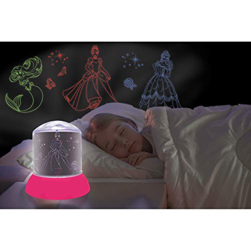 LEXIBOOK Disney Princesas-Luz Nocturna, quitamiedos con proyecciones Luminosas en el Techo, lámparita de Noche Multico Cenicienta, Bella, Ariel multicolor-NLJ030DP, Color Rosa