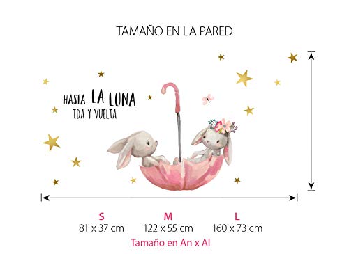 Little Deco Pegatina de Pared hasta La Luna & conejitos en Paraguas I L - 135 x 80 cm (an x al) I Vinilo Adhesivo Decorativo para Cuartos Cuarto del bebé DL252