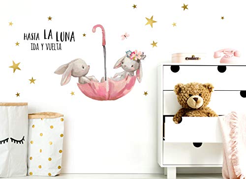 Little Deco Pegatina de Pared hasta La Luna & conejitos en Paraguas I L - 135 x 80 cm (an x al) I Vinilo Adhesivo Decorativo para Cuartos Cuarto del bebé DL252