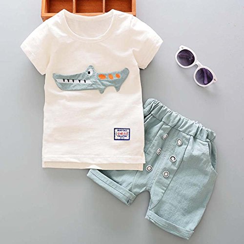 Logobeing 2 Piezas/Conjunto Ropa Verano Bebé Niños Camiseta Dibujos Animados De Cocodrilo y Pantalones Cortos (24 Mes, Azul Claro)