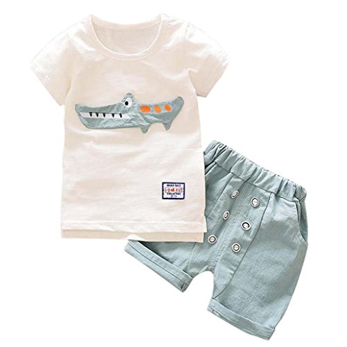 Logobeing 2 Piezas/Conjunto Ropa Verano Bebé Niños Camiseta Dibujos Animados De Cocodrilo y Pantalones Cortos (24 Mes, Azul Claro)