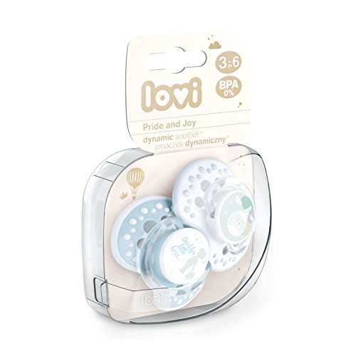 LOVI 2x Chupete Silicona para Bebés de 3-6 meses | Cubierta Higiénica | Efecto Calmante | Protege el Reflejo Natural de Succión de Bebé | Brilla en la Oscuridad | Pride & Joy Colección | Gris