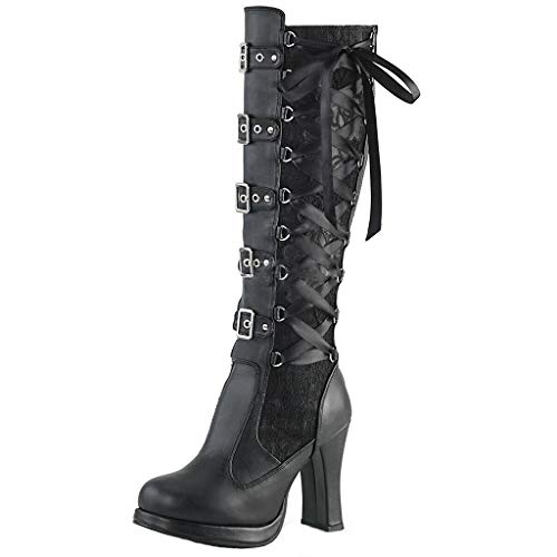 Luckycat Botas para Mujer, Mujeres Rodilla Alta Becerro Biker Botas señoras Zip Punk Militar Combate ejército Botas para Cosplay Botas Martin para Mujer Chica Nina