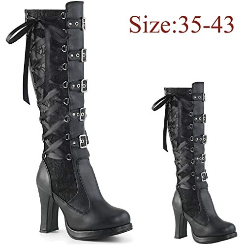 Luckycat Botas para Mujer, Mujeres Rodilla Alta Becerro Biker Botas señoras Zip Punk Militar Combate ejército Botas para Cosplay Botas Martin para Mujer Chica Nina