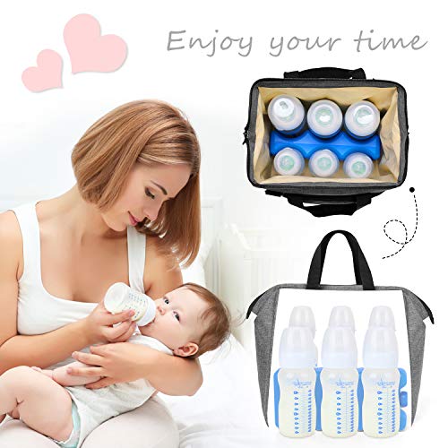 Luxja Bolsa Termica para Leche Maternal con Acumuladores Frío, Bolso Isotérmica para Biberón (Sostenga 4 Botellas de Leche Materna, 270 ml), Gris