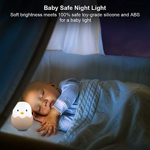 Luz de noche para niños, Aappy Tumbler Lámpara de diseño de cáscara de huevo linda portátil con brillo ajustable LED recargable para guarderías Baby Nightlights (blanco frío)