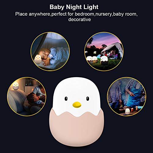 Luz de noche para niños, Aappy Tumbler Lámpara de diseño de cáscara de huevo linda portátil con brillo ajustable LED recargable para guarderías Baby Nightlights (blanco frío)