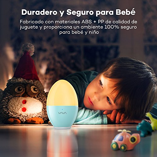 Luz Nocturna Infantil VAVA, Lámpara Quitamiedos para Niños/Bebé (Seguro ABS+PC, IP65 Impermeable, Resistente a Rotura, LED Cuidado Ojos, Brillo y Color Ajustable, Control Táctil, Recargable), Azúl