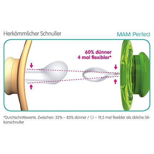 MAM Perfect Night 0-6 Chupete en silicona , juedo de 3, El botón se ilumina en la oscuridad,