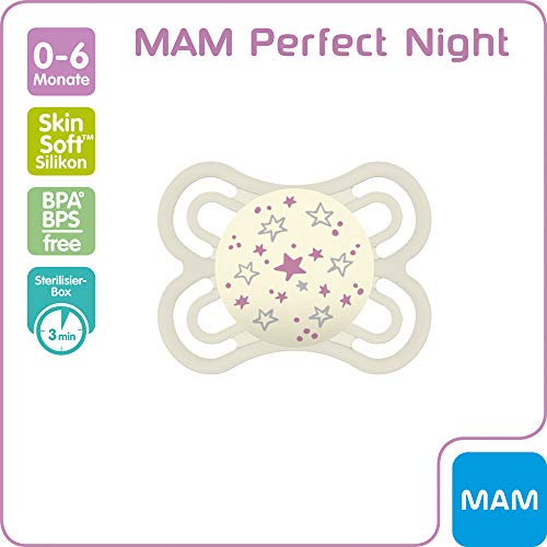 MAM Perfect Night MAM SkinSoft™ en silicona Chupete, juedo de 3, El botón se ilumina en la oscuridad,