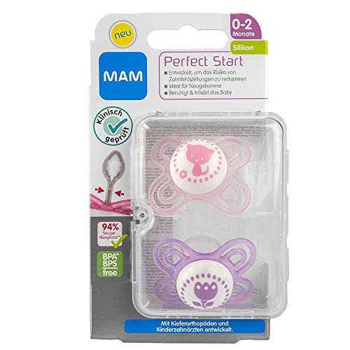 MAM Perfect Start Dental X-Small 0-2 SkinSoft™ en silicona Chupete, juedo de 2 & NIP attache-sucettes